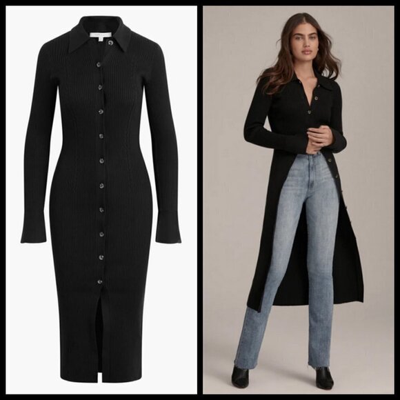 💕FAVORITE DAUGHTER💕 Lena Long Cardigan ~ Black M NWT Ribbed Cotton Cashmere - Picture 2 of 16